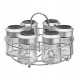 Porta Temperos 6 Potes 50ml Pequenos De Vidro Com Suporte Redondo Aramado Prata